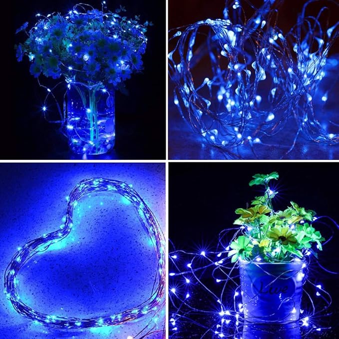 Twinkle Star 2 Pack Christmas Blue Fairy Lights Battery Operated, Total 66 ft 200 Led String Lights Remote Control Timer Twinkle String Lights 8 Modes Firefly Lights for Garden Party Indoor Decor
