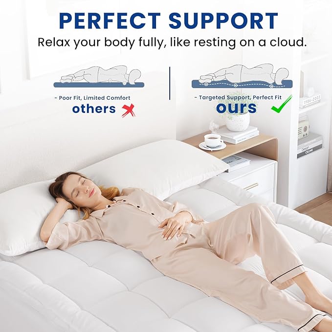 Full Mattress Topper, Extra Thick Pillowtop, Cooling and Plush Mattress Pad Cover for Back Pain,Soft Mattress Protector Cover with 8-21 Inch Deep Pocket(54''x75'')