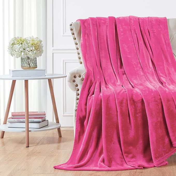 Walensee Fleece Blanket Plush Throw Fuzzy Lightweight (Throw Size 50x60 Hot Pink) Super Soft Microfiber Flannel Blankets for Couch, Bed, Sofa Ultra Luxurious Warm and Cozy for All Seasons