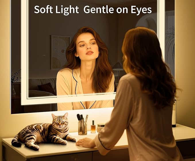 48"x36" LED Bathroom Mirror with Anti-Fog, Stepless Dimmable Lights, 3 Color Modes, Shatter-Proof Tempered Glass, Memory Function & Waterproof Design