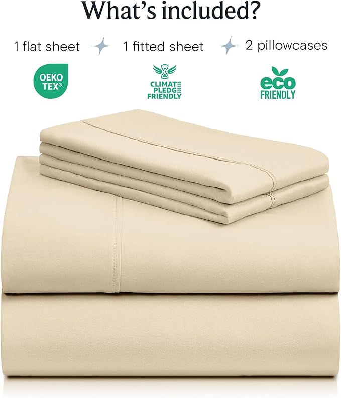 LuxClub 4 PC Full Size Sheet Set Deep Pockets Wrinkle Free Cooling Sheets Machine Washable Hotel Bedding Silky Soft - Cream Full