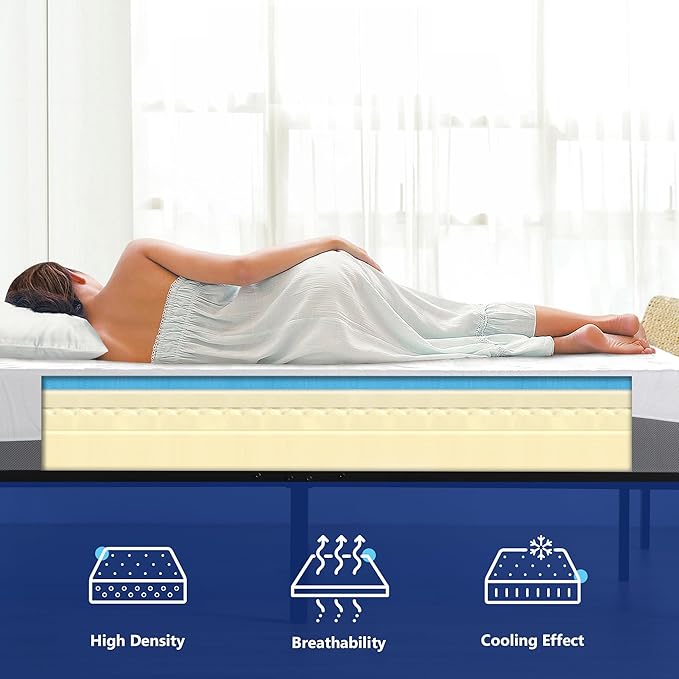 Olee Sleep Twin Mattress, 10 Inch Gel Memory Foam Mattress, Gel Infused for Comfort and Pressure Relief, CertiPUR-US Certified, Bed-in-a-Box, Medium Firm, Grey, Twin Size