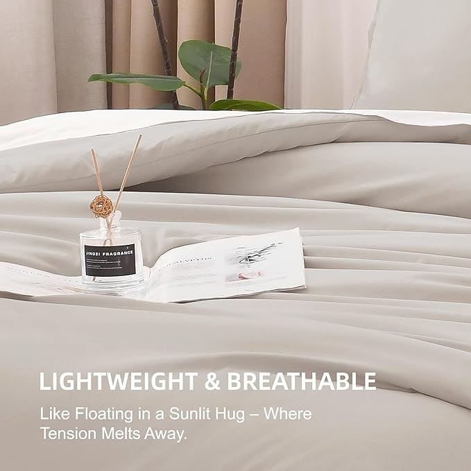 Litanika Comforters Linen Oversized Queen Size, 3 Pieces Lightweight Solid Bedding Comforter Set, All Season Fluffy Bed Set (98x98In Comforter & 2 Pillowcases)