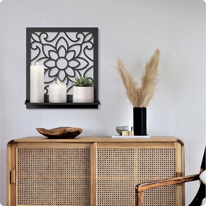 Metal Wall Candle Sconce Holder, Rustic Bathroom Wall Decor for Living Room Bedroom Bathroom (2 Pack, 11.8 x 13 in)
