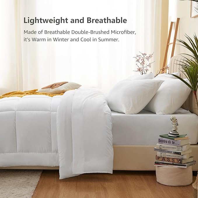 CozyLux Full Size Comforter Sets White, 7 Pieces Bed in a Bag, White Comforter Full Size, All Season Bedding Sets with Stitch Quilted Comforter, Flat Sheet, Fitted Sheet, Pillowcases