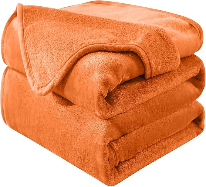 Soft King Size Blanket for All Season Warm Fuzzy Microplush Lightweight Thermal Fleece Summer Autumn Fall Winter Spring Blankets for King Calking Bed Couch Sofa,90x108 Inches,Orange
