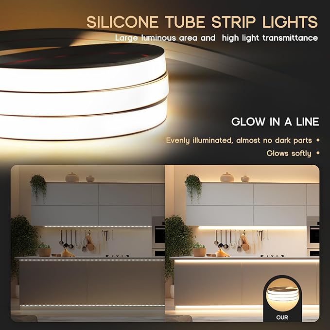 LED Strip Lights Daylight White 6000K,65.6ft 110-120V Neon Rope Lights,Flexible Silicone Outdoor Waterproof Neon Strip Lights for Bedroom,Mirror,Kitchen Cabinet, Living Room,Halloween Decor