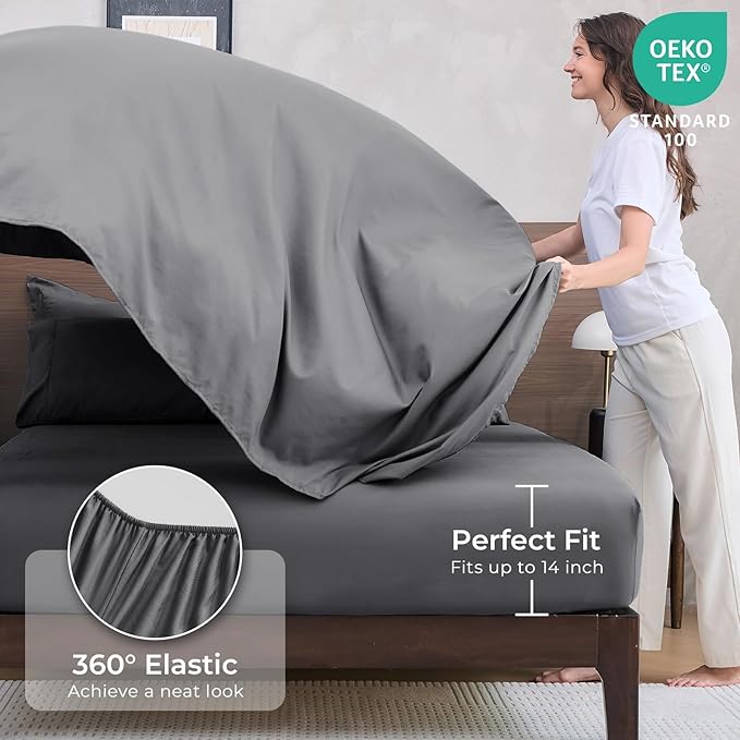 HEVUMYI California King Comforter Set - 7-Piece All Season Bed in a Bag Cali-King, Ultra Soft Bedding Set with Comforter, Flat Sheet, Fitted Sheet, Pillowcases, Pillow Shams, Dark Grey