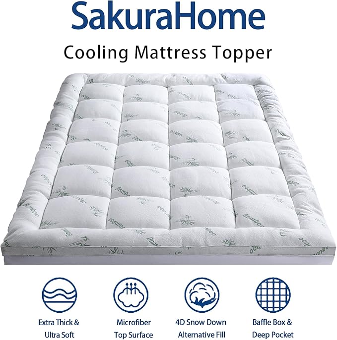 Mattress Topper RV King Size, Cooling Extra Thick Breathable Viscose Made from Bamboo Mattress pad, Soft Quilted Fitted Mattress Cover with 1000 GSM Down Alternative Fill (8-21”Deep Pocket) 72x80 in