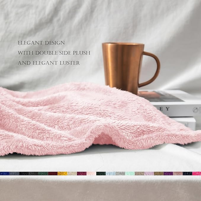 Exclusivo Mezcla Plush Fuzzy Fleece Bed Blanket Queen Size, Super Soft, Fluffy and Warm Blankets，Suitable for All Seasons (Light Pink, 90x90 Inches)