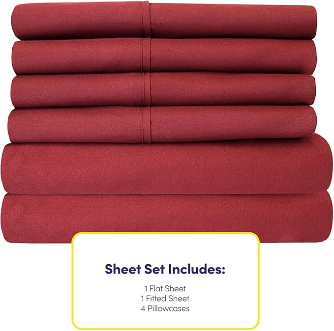 Sweet Home Collection 6 Piece 1500 Supreme Collection Brushed Microfiber Deep Pocket Sheet Set-2 Extra Pillow Cases, Great Value, Rv Short Queen, Burgundy
