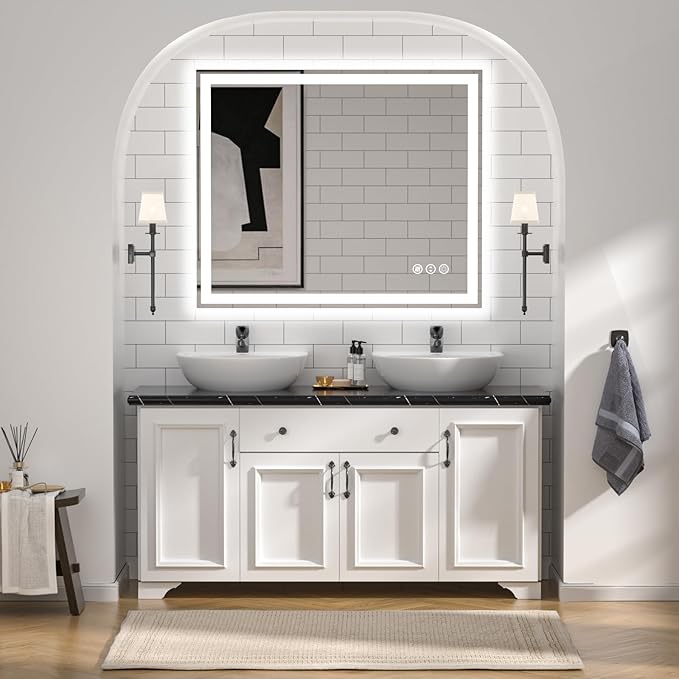 48"x 38" LED Bathroom Mirror with Lights, Double Lighting Sources Dimmable, Backlit + Front Lit, Anti-Fog, Lighted Bathroom Vanity Mirror for Wall(Horizontal/Vertical)