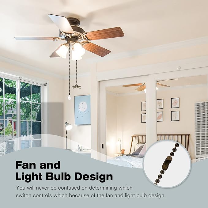 Ceiling Fan Pull Chains With Decorative, 2 Pieces Of Copper Ceiling Fan Chain Extenders 13.6 Inches Fit All Standard Ceiling Fans And Light Fixtures，Pull Chain Extension With Connector.