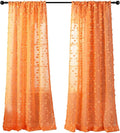 MYSKY HOME Pom Pom Orange Sheer Curtains for Bedroom Girls Room Curtains for Nursery Kids Light Filtering Boho Window Drapes, Rod Pocket, 52 x 95 Inches, 2 Panels