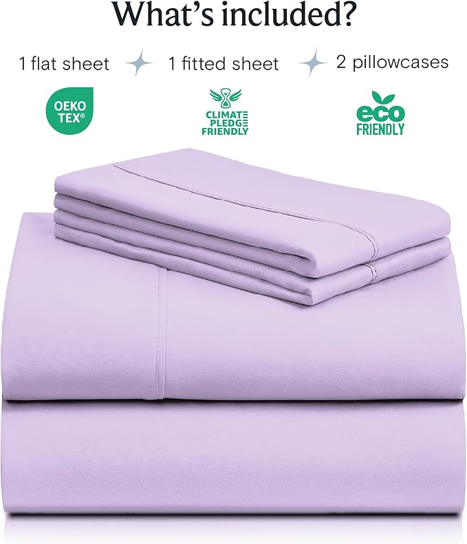 LuxClub 4 PC Full Sheet Set, Breathable Luxury Bed Sheets, Deep Pockets Wrinkle Free Cooling Bed Sheets Machine Washable Hotel Bedding Silky Soft - Lavender Full