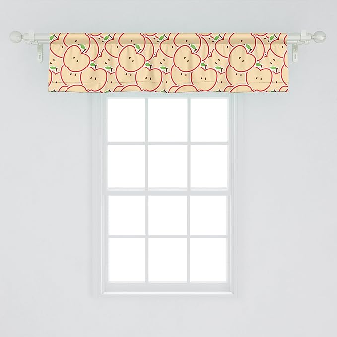 Ambesonne Fruits Window Valance Pack of 2, Modern Illustration Fruit from Abstract Cartoon Drawing Outline Look, Rod Pocket Curtain Valances for Kitchen Bedroom, 42" X 12", Apple Green Beige and Red