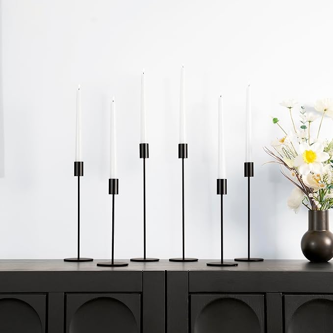 zeochyni Matte Black Candle Holder Set of 6, Elegant Candlestick Holders for Wedding Centerpieces Dining Tables Parties Home Decor Events, Taper Candle Holders Fit 3/4 Inch Candles