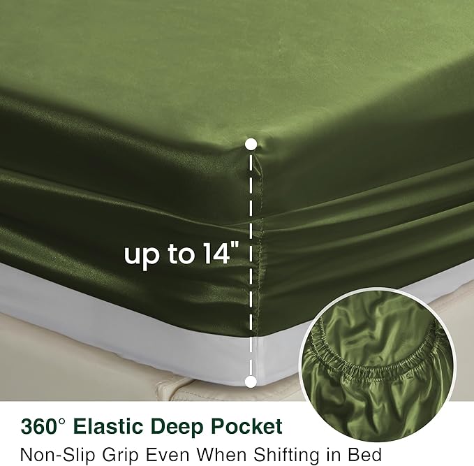 Love's cabin Twin XL Satin Sheet Sets - 3 Piece Sage Silky Bed Sheets with Deep Pockets, Luxury Silk Feel Satin Sheet Set Twin XL (1 Flat Sheet,1 Fitted Sheet,1 Pillow case)