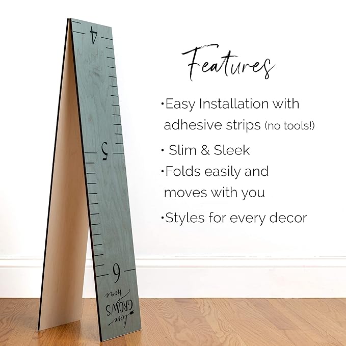 Headwaters Studio Wooden Growth Chart – Kids Height Chart, Wall Measurement for Kids, Height Chart for Wall, Growth Ruler for Children – “Love Grows Here” Gray (63" x 6.7")