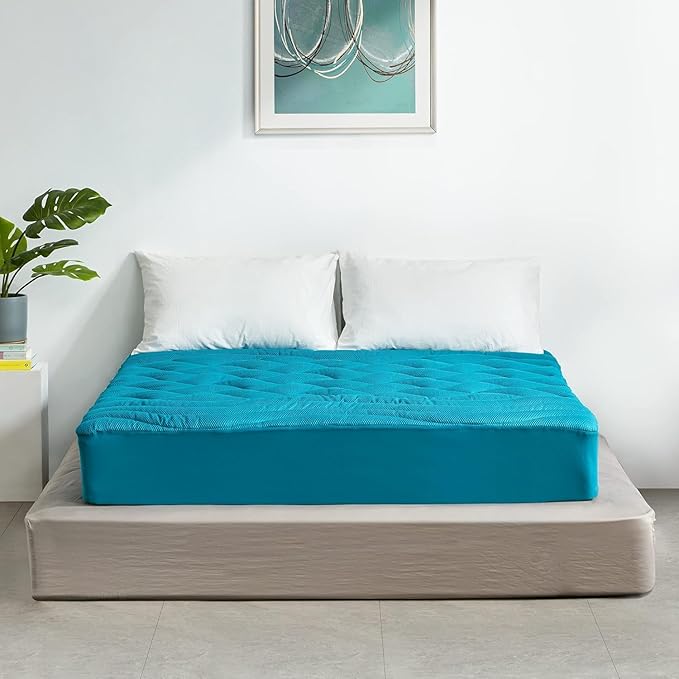 SLEEP ZONE Cooling Mattress Topper for College Dorm, Premium Zoned Quilted Mattress Pad, Fitted Mattress Protector Cover, Machine Wash Durable, Deep Pocket 8-21 inch, (Teal, Twin XL)