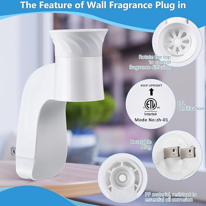 6 Pack Wall Fragrance Plug in Compatible with Bath and Body Works WallFlower Fragrances, ETL Certified, Rotatable, Precise Scent Control Fragrance Diffuser Plug for Home, Office (White)