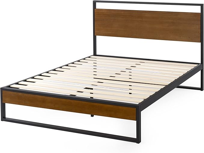 ZINUS Suzanne 44 Inch Bamboo and Metal Platform Bed Frame, Solid Steel Construction, No Box Spring Needed, Wood Slat Support, Easy Assembly, Chestnut Brown, King