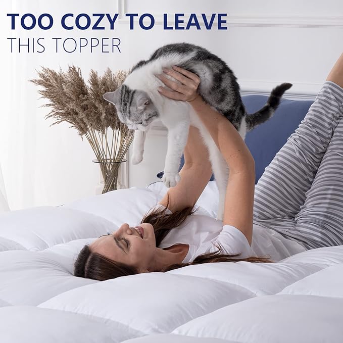 Marine Moon Mattress Topper Queen, Cooling Plush Bed Thick Pillow Top Pad, Hotel Quality Down Alternative for Queen Size with Deep Pocket,Soften Hardened Bed