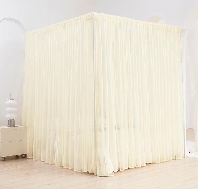 Akiky Ivory Canopy Bed Curtains with Lights 8 Panel Canopy Curtains Drapes for King Size Bed Large Rod Pocket Sheer Canopy Bed Drapes