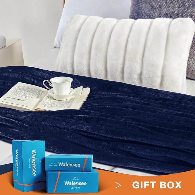 Walensee Navy Blue Fleece Blanket Plush Throw Fuzzy Lightweight (Throw Size 50x60 Navy Blue) Super Soft Microfiber Dark Blue Flannel Blankets for Couch, Bed, Sofa Ultra Warm and Cozy for All Seasons