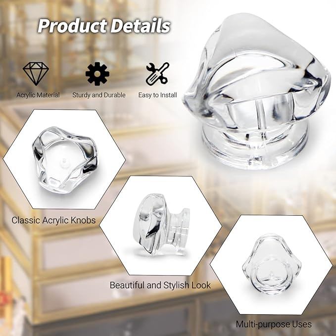 MroMax Tiny Pull Handle Triangle Acrylic Mini Knob 19mm Diameter Small Size Clear Shiny Knob Cute Decoration for Jewelry Box, Gift Case and Makeup Box 2Pcs