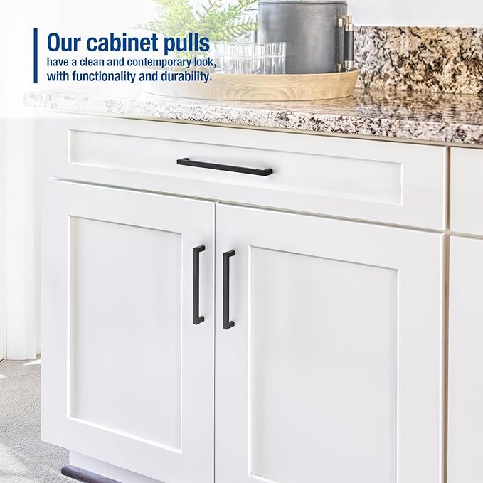 JOY DECOR 6 Pack Cabinet Handles, Black Cabinet Pulls, 10 Inch Kitchen Closet Handles Square Drawer Pulls Stainless Steel Drawer Hardware, 256mm Hole Centers