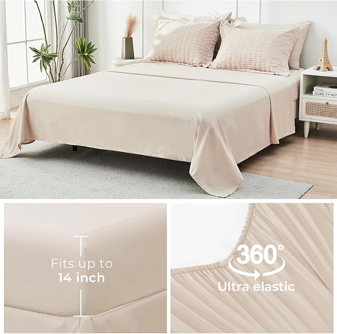 HYMOKEGE Beige Twin Comforter Set Seersucker 5 Pieces, All Season Luxury Bed in a Bag for Bedroom, Bedding Set with Comforters, Sheets, Pillowcase & Sham