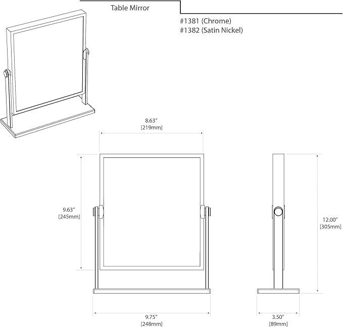 Gatco 1381 Elegant Table Mirror, Chrome