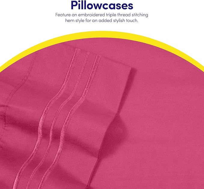 RV Short Queen Sheet Set with Built-In Sheet Straps -✅ Deep Pocket Recreational Vehicle Camper Size Fitted Sheet, Flat Sheet & Pillowcases -✅ Soft, Wrinkle-Free, Secure Fit -✅ Fuschia