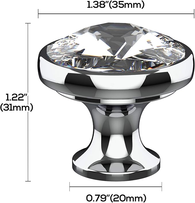 Alzassbg 6 Pack Clear Crystal with Gold Base Cabinet Knobs, 1-3/8 Inch (35mm) Diameter Cabinet Hardware Round Crystal Knobs for Drawers AL1011BG