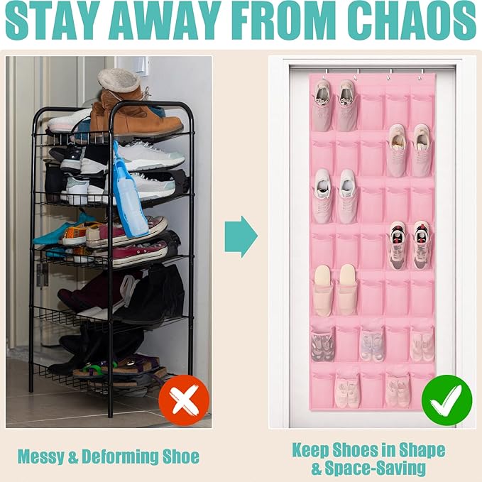 Tiblue Over The Door Shoe Organizers Pink with 35 Mesh Pockets Baby Organizer Storage Hanging Shoe Organizer Shoe Holder Rack For Toddler Girl Room Baby Room Craft Room Bedroom Pantry Bathroom Closet