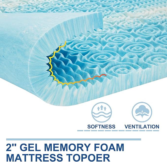 SINWEEK 2 Inch Mattress Topper 5-Zone Memory Foam Mattress Topper Pressure Relieve Soft Mattress Pad, CertiPUR-US Certified, King Size Blue