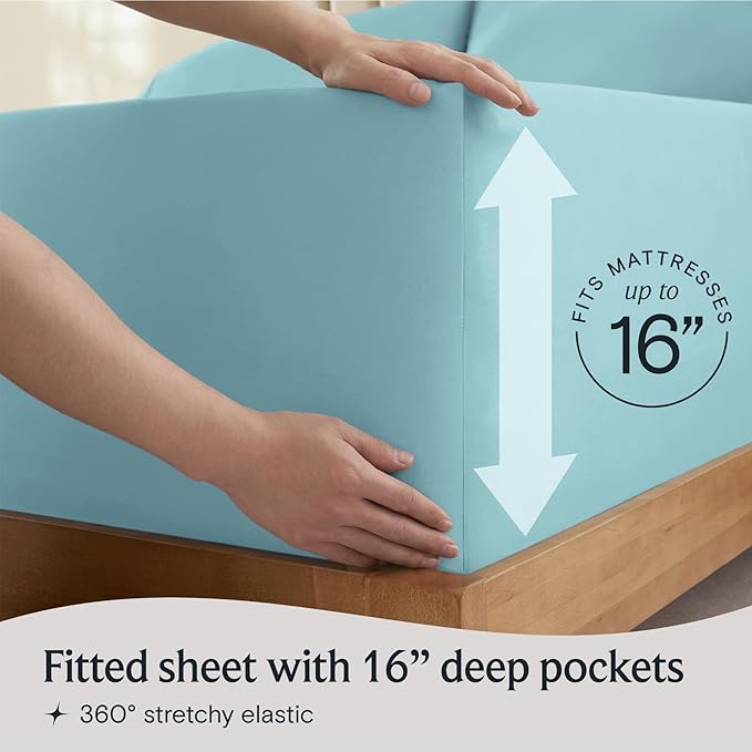 LuxClub 5 PC Split King Sheet Set, Breathable Luxury Bed Sheets, Deep Pockets Wrinkle Free Cooling Sheets Machine Washable Hotel Bedding Silky Soft - Aqua Split King