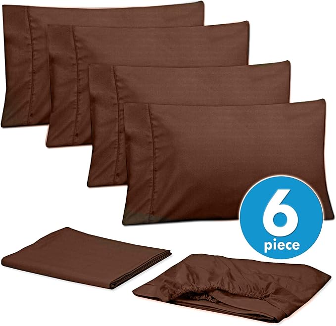 King Size Bed Sheets - 6 Piece 1500 Supreme Collection Fine Brushed Microfiber Deep Pocket King Sheet Set Bedding - 2 Extra Pillow Cases, Great Value, King, Dobby Coffee