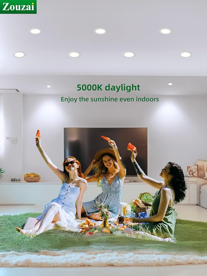 zouzai 12 Pack 4 Inch Ultra-Thin LED Recessed Ceiling Light with Junction Box, 5000K Daylight, 9W Eqv 80W, Dimmable Canless Wafer Downlight, 810LM High Brightness, ETL and Energy Star Certified