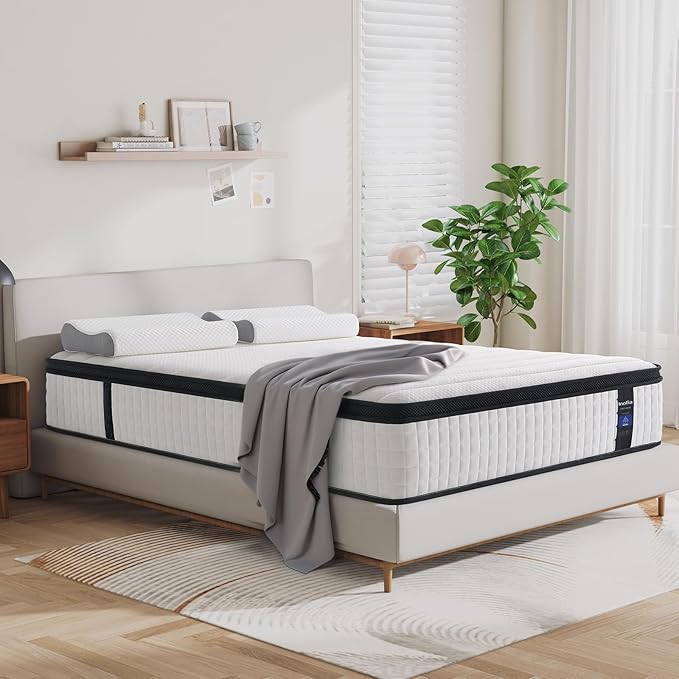 Inofia 12 Inch Twin Mattress with Memory Foam Cervical Neck Pillow Included, Medium Firm Feels, Low Motion Transfer, Full Body Support and Release for All Sleeper