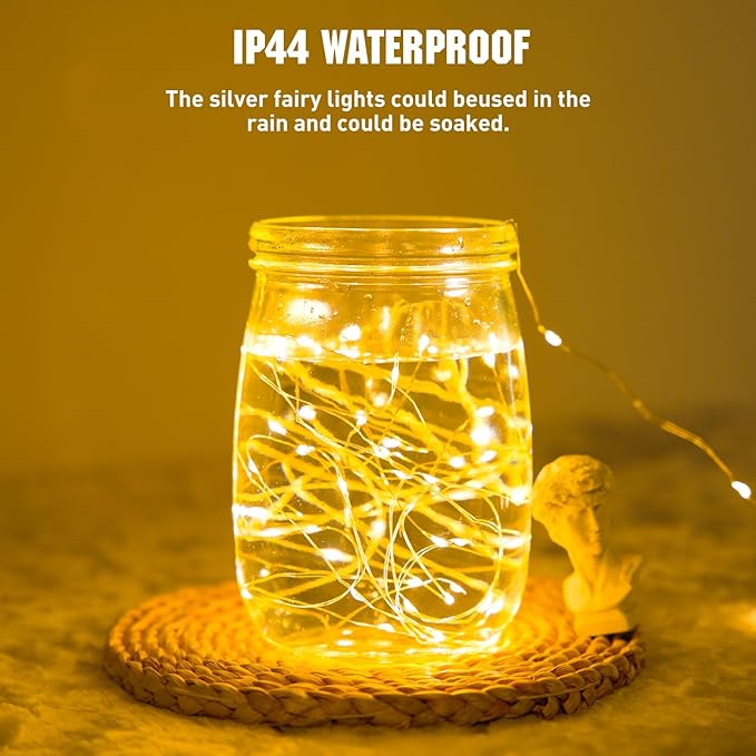 JMEXSUSS 8 Pack 50 LED Fairy Lights Battery Operated String Lights, 16ft Warm White Christmas Fairy Lights Indoor Outdoor Waterproof for Mason Jars Bedroom Party Wedding Christmas Decorations