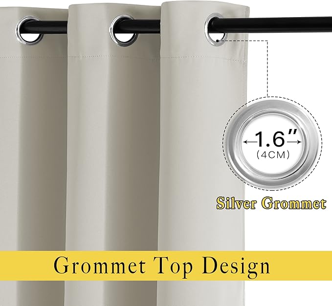 NICETOWN Room Darkening Draperies Curtain Panels - Window Treatment Thermal Insulated Solid Grommet Room Darkening Curtains/Panels/Drapes for Bedroom (Natural, Set of 2, 80 by 95 Inch)