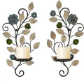 Wall Sconces Candle Holder Set of 2, Antique Multi-Color Leaf Branch Wall Mount Hanging Metal Wall Candle Holder Candle Sconce for Living Room Dining Room