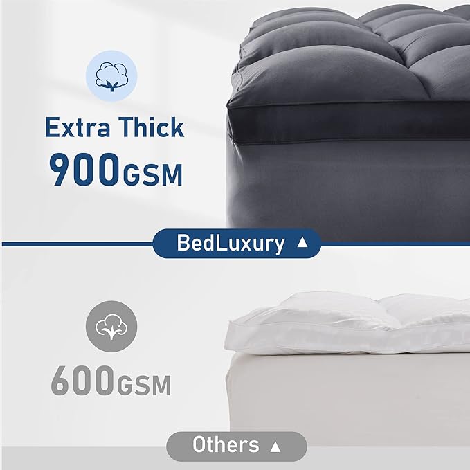Twin Mattress Topper Extra Thick Pillowtop Cooling Plush Mattress Pad Cover Protector with 8-21 Inch Deep Pocket 3D Snow Down Alternative Fill Grey