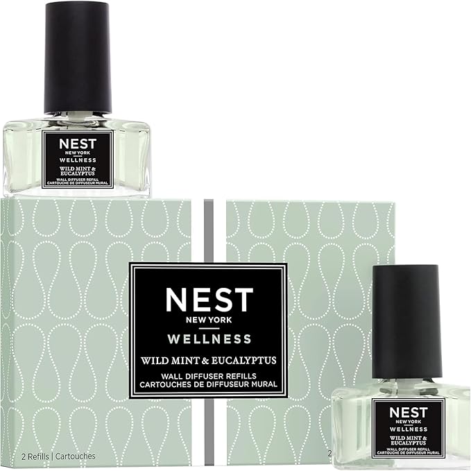 NEST New York Wall Diffuser Refill Vials, Wild Mint & Eucalyptus - Set of 2 - Up to 60 Days of Continuous Scent - Cruelty Free, Vegan - Made in USA
