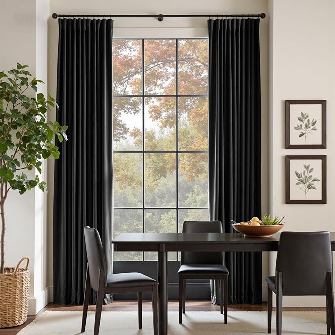 Lazzzy Velvet Blackout Curtains Thermal Insulated Room Window Drapes Super Soft Luxury Curtains for Living Room Bedroom Rod Pocket 2 Panels, Black, 42" W x 90" L