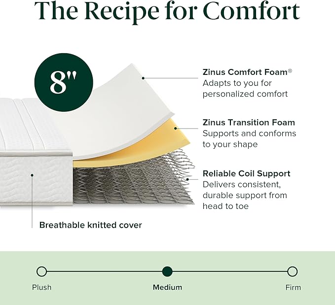 ZINUS 8 Inch Foam and Spring Hybrid Mattress [New Version], King, Fiberglass Free, Medium Firmness, Durable Support, Certified Safe Foams & Fabric, Mattress in A Box