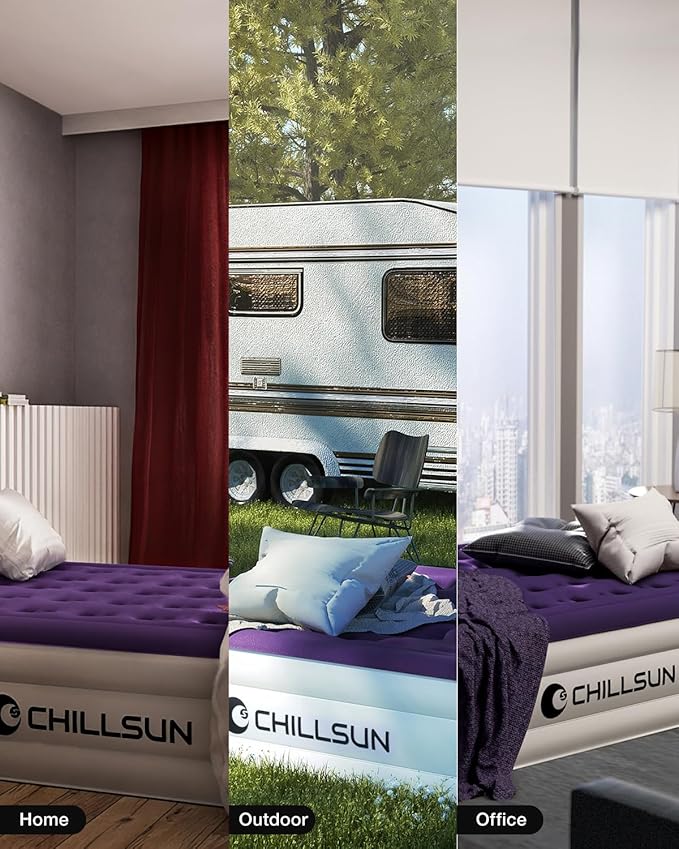 CHILLSUN Twin Air Mattress with Built in Pump for Guest & Home, 16" Inflatable Blow Up Mattress, Air Bed with Carrying Bag for Camping, Raised Elevated Double High Air Mattresses Foldable & Portable