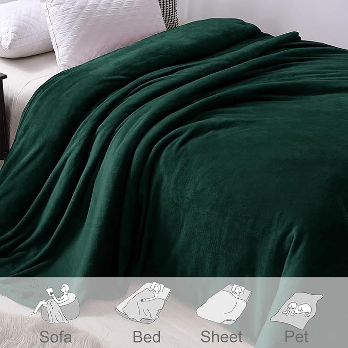 Exclusivo Mezcla Fleece Blanket Twin Size for Bed, Super Soft and Warm, All Season Use, Cozy, Plush, Lightweight, 90x66 Inches, Forest Green